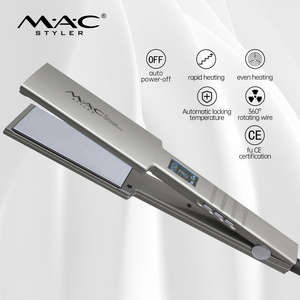 Portable flat iron MCH Heater Hair Straightener Stainless steel mirror Plate Ergonomic Handle hair straightener steam flat iron