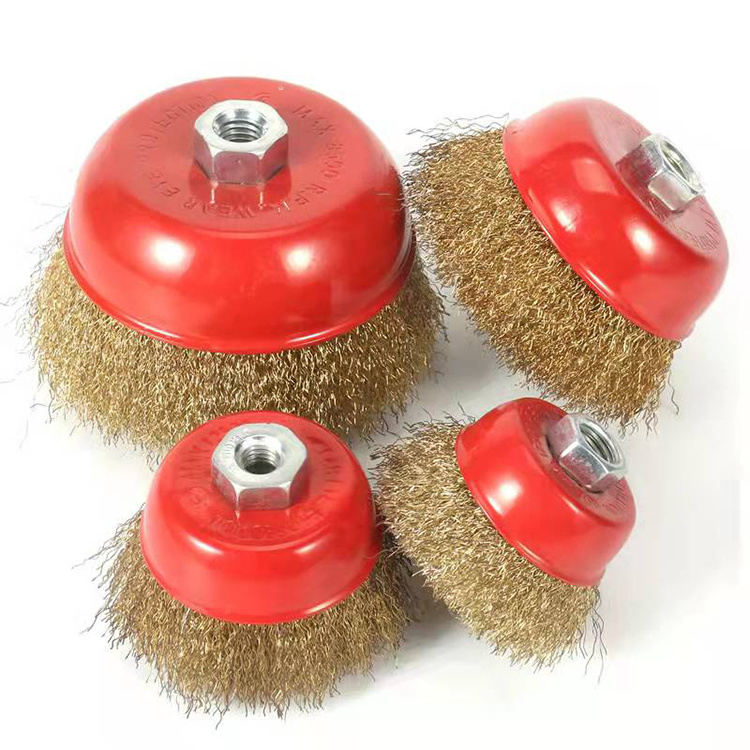 Crimped Copper Brass Coated Twisted Stainless Steel Wire Cup Brush For Polishing