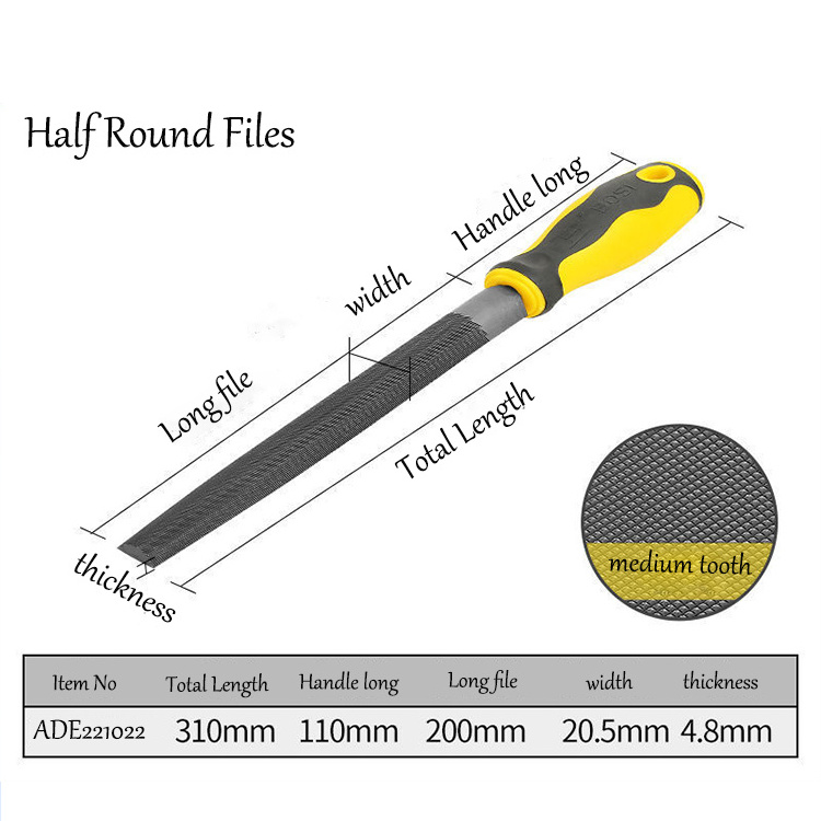 Top High Quality Woodworking Metal File T12 Steel 8 Inch Half-round Flat Hand File Medium-toothed Wood Rasp File with Handle