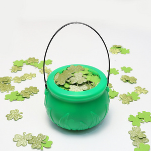 Party Supplies St. Patricks Day Lucky Clover Leprechaun Plastic Coin and Large Green Gold Coin Jar