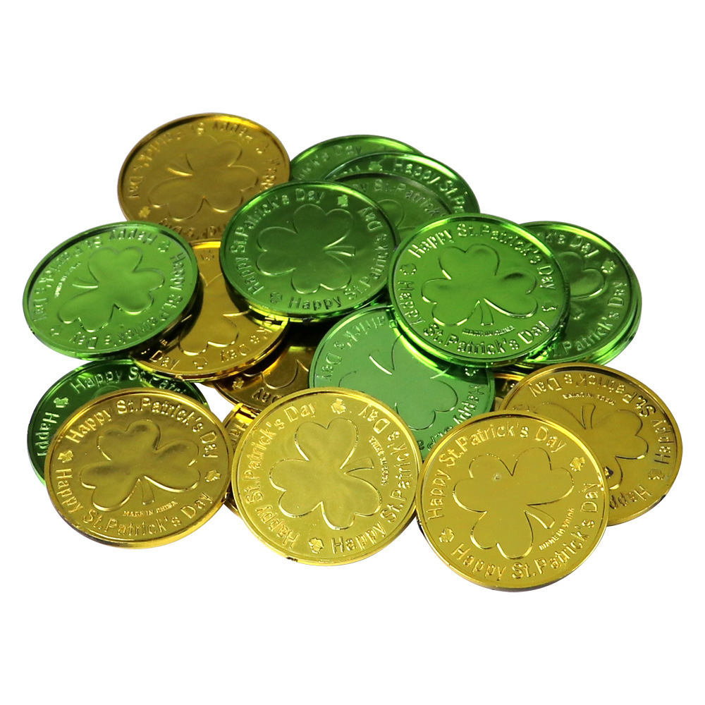 Party Supplies St. Patricks Day Lucky Clover Leprechaun Plastic Coin and Large Green Gold Coin Jar