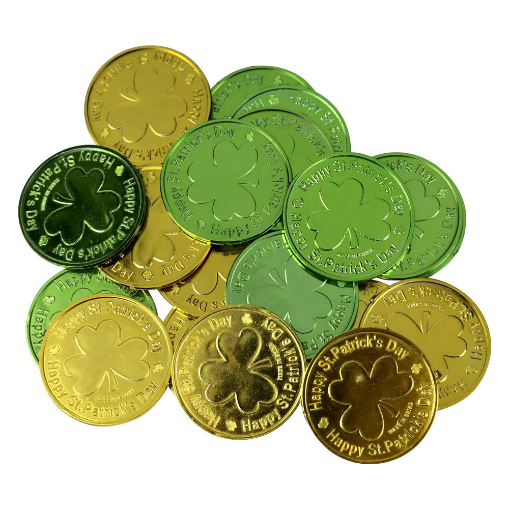 Party Supplies St. Patricks Day Lucky Clover Leprechaun Plastic Coin and Large Green Gold Coin Jar