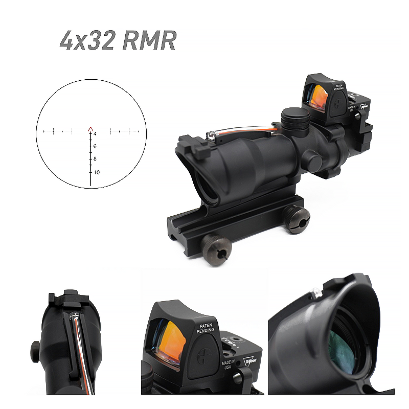 Manufacturer Wholesale 4X32 ACOG Real Fiber Optical Scope With Mini Red Dot Sight Combo Tactical Sight