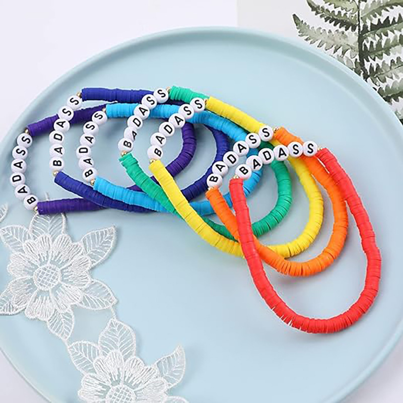 MANCHAO Hot Sale Elastic Fashion Jewelry Bracelet Soft Pottery Letter for Friendship Sisters Mother Lover's Gift