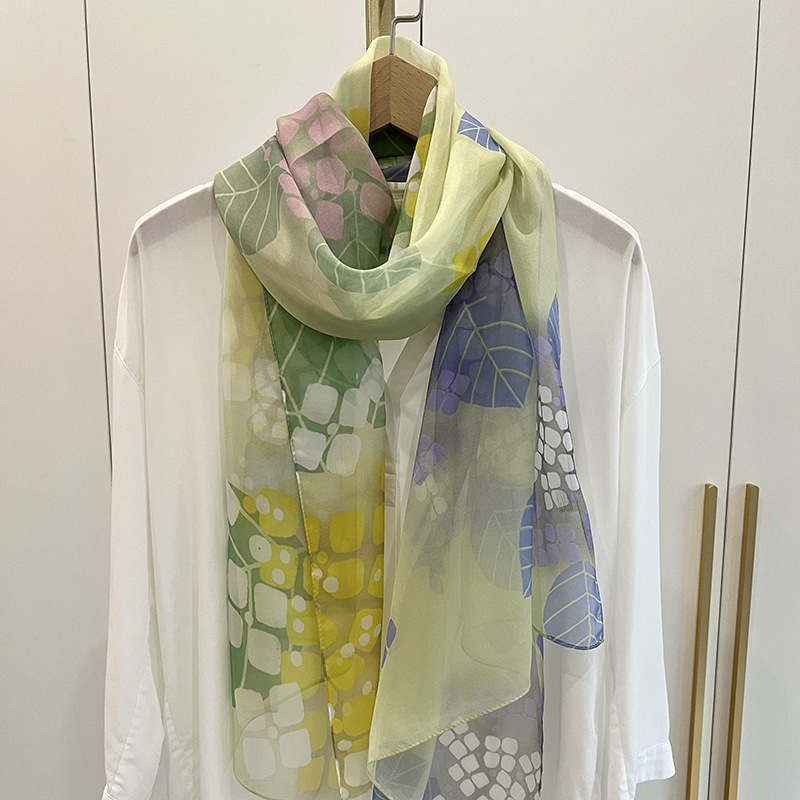 Summer New Silk Chiffon Scarf Digital Spray Painting Long Women's Sunscreen Shawl Beach