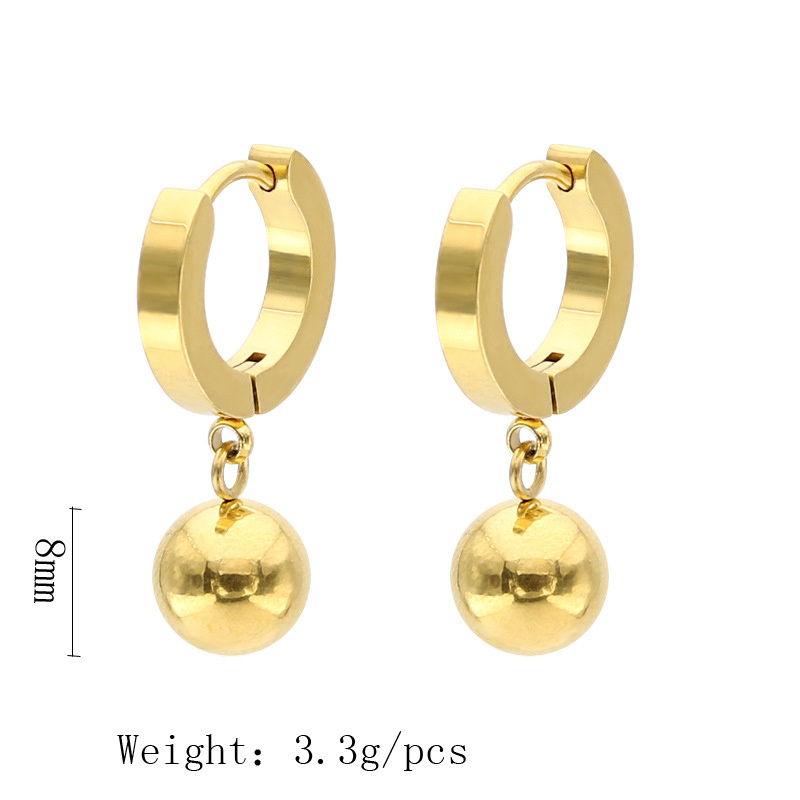 Korean New Design Jewelry Stainless Steel Charm Silver Gold Hanging Small Ball Drop Earrings For Women