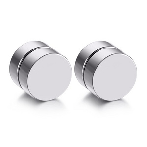 Wholesale High Quality Hip Hop Men Jewelry Stainless Steel No Piercing Round Magnetic Ear Clip Earrings For Men