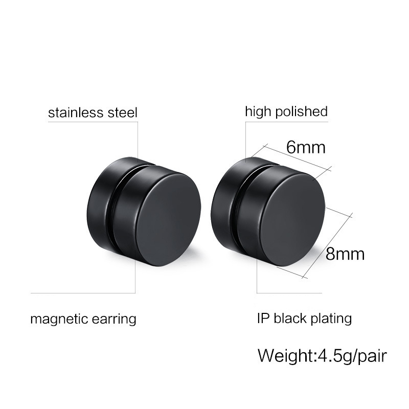 Wholesale High Quality Hip Hop Men Jewelry Stainless Steel No Piercing Round Magnetic Ear Clip Earrings For Men