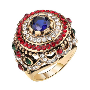 YWMT 2019 Wholesale Luxurious Royal Boho Full Crystal Blue Gemstone Ring Arabic Gold Wedding Ring