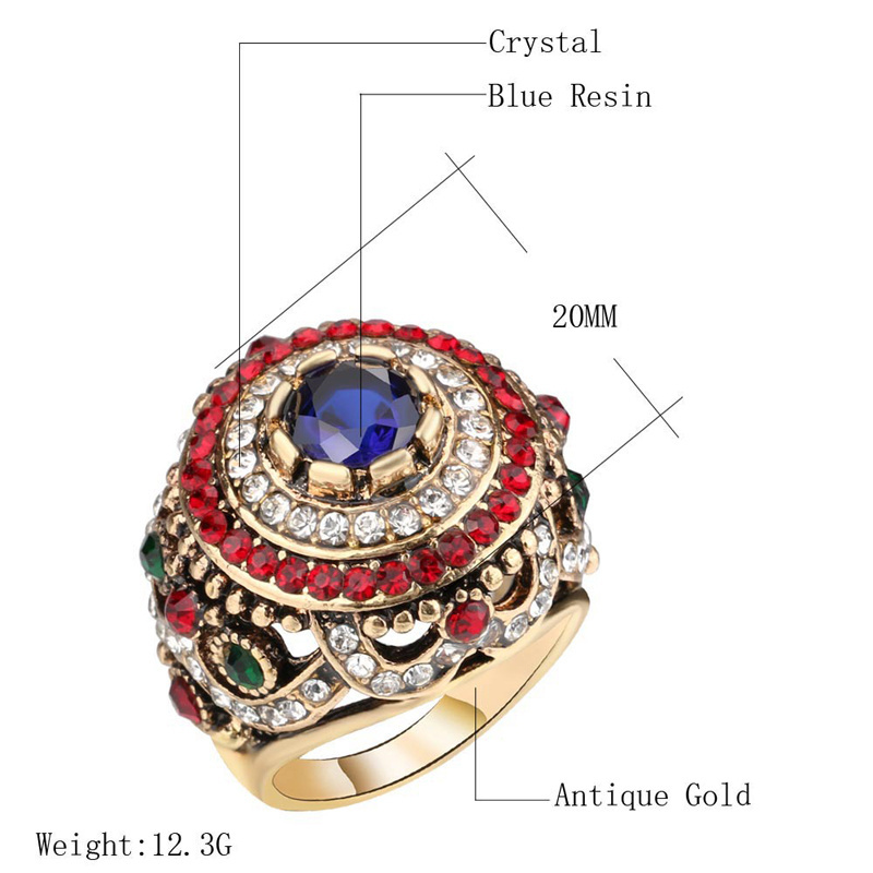 YWMT 2019 Wholesale Luxurious Royal Boho Full Crystal Blue Gemstone Ring Arabic Gold Wedding Ring