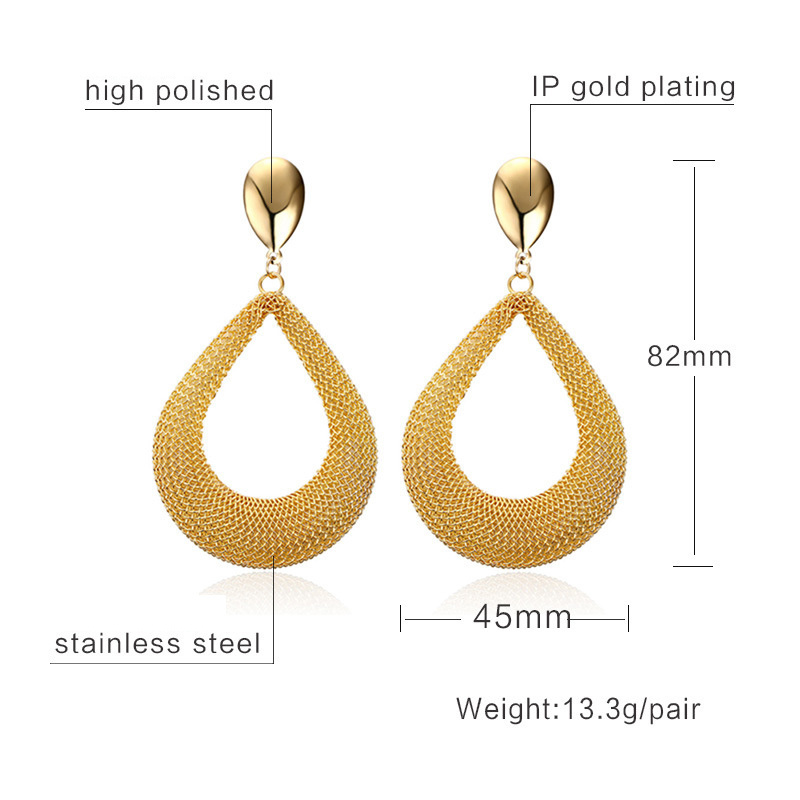 Wholesale Customized Exaggerated Gold Plated Stainless Steel Drop Shape Dangle Earrings For Women Jewelry