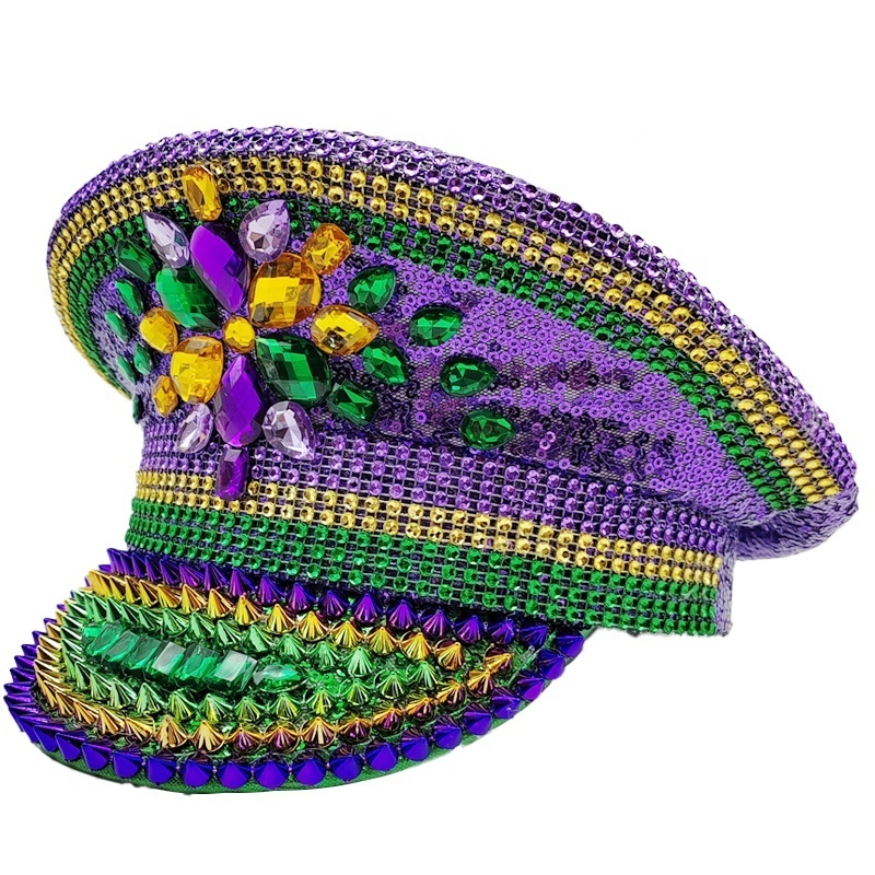 Purple Green and Gold Party Favors Mardi Gras Sequin Hat  for Mardi Gras and BurninMan Festival