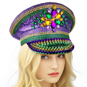 Purple Green and Gold Party Favors Mardi Gras Sequin Hat  for Mardi Gras and BurninMan Festival