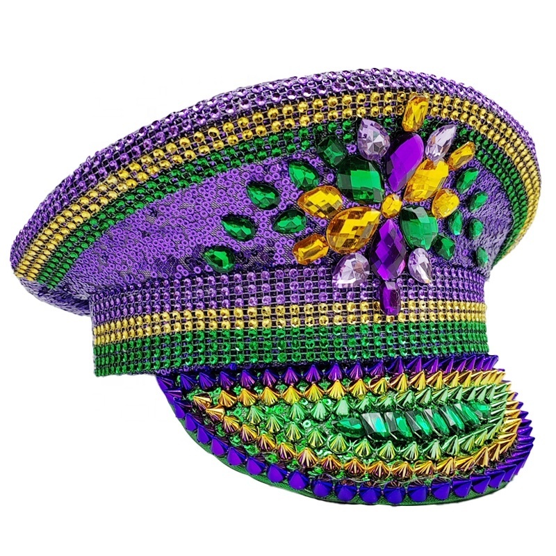 Purple Green and Gold Party Favors Mardi Gras Sequin Hat  for Mardi Gras and BurninMan Festival