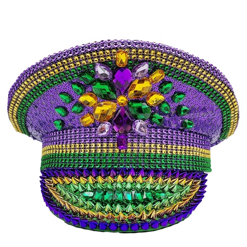 Purple Green and Gold Party Favors Mardi Gras Sequin Hat  for Mardi Gras and BurninMan Festival