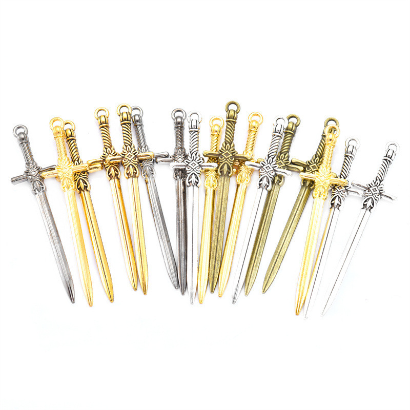 50PCS/bag 1.2cm*5cm Zinc Alloy China Ancient Swords Charm Pendant Metal Sabre For DIY Bracelet Necklace Keychain Jewelry Finding