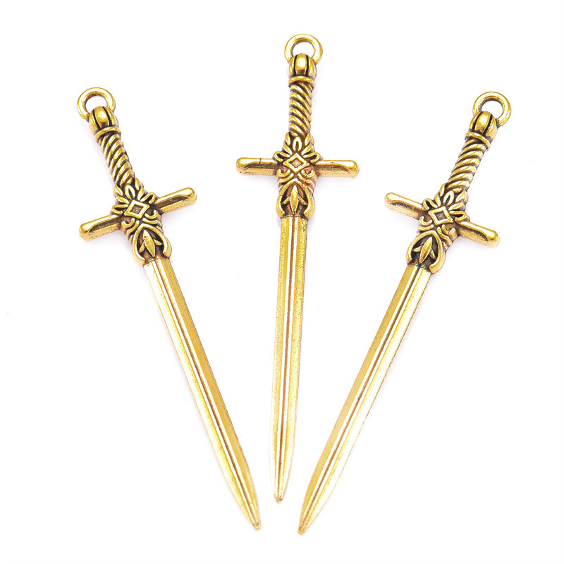 50PCS/bag 1.2cm*5cm Zinc Alloy China Ancient Swords Charm Pendant Metal Sabre For DIY Bracelet Necklace Keychain Jewelry Finding