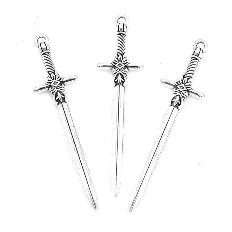 50PCS/bag 1.2cm*5cm Zinc Alloy China Ancient Swords Charm Pendant Metal Sabre For DIY Bracelet Necklace Keychain Jewelry Finding