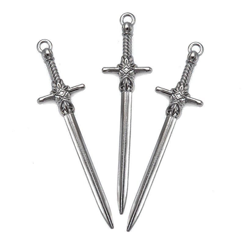 50PCS/bag 1.2cm*5cm Zinc Alloy China Ancient Swords Charm Pendant Metal Sabre For DIY Bracelet Necklace Keychain Jewelry Finding