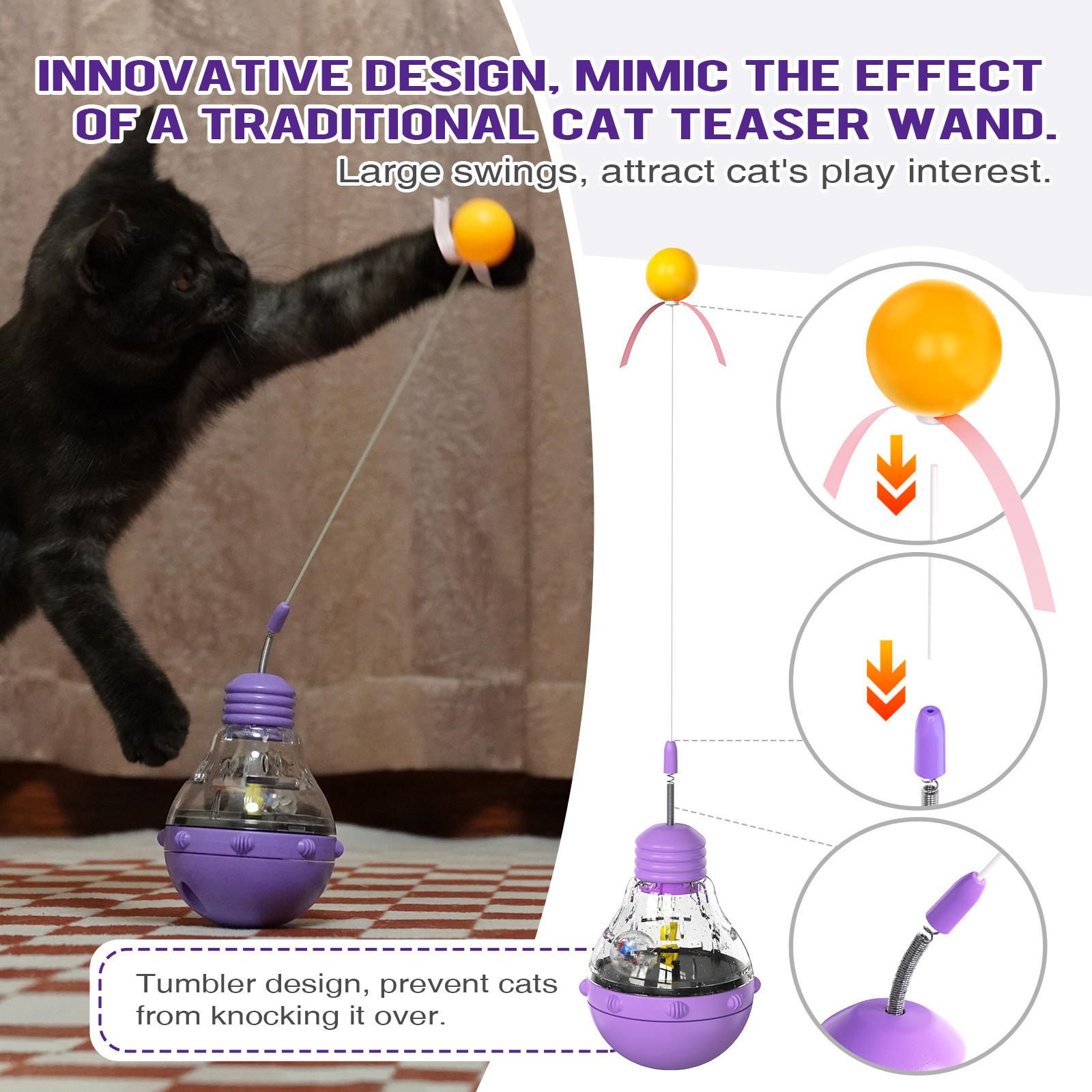 Wholesale High Quality Cat Toy Light Bulb Leaky Food Tumbler Fun Cat Stick Cat Puzzle Toy