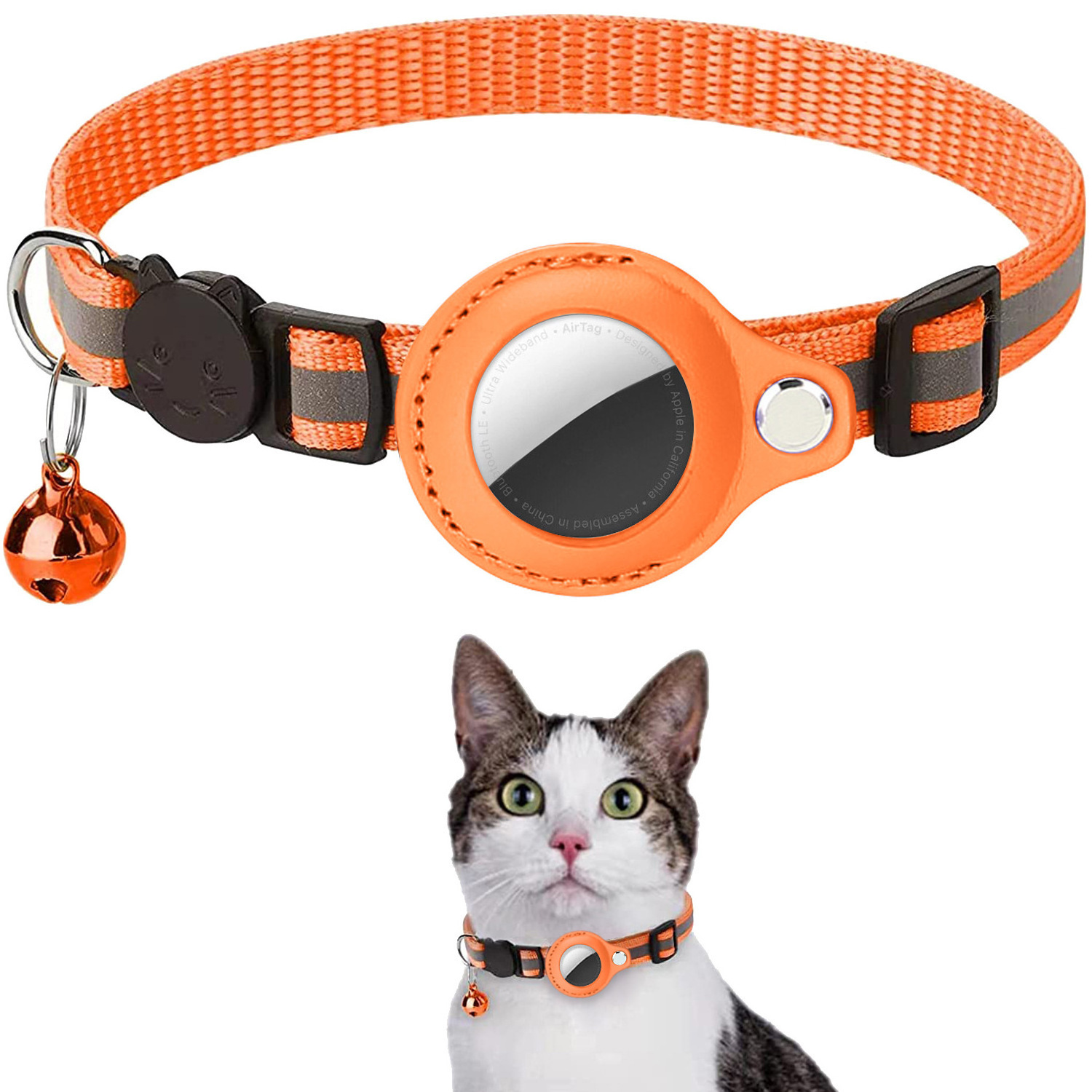 2024 New Release Adjustable Cat Collar Breakaway Reflective Airtag Kitten Collar for Cat Dog