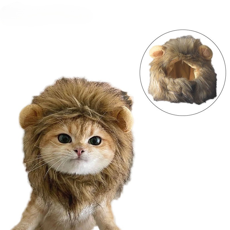 Factory Wholesale High Quality Cute Funny Pet Dress Cosplay Lion Mane Wig Hat for Cat Dog Halloween Pet Accessories