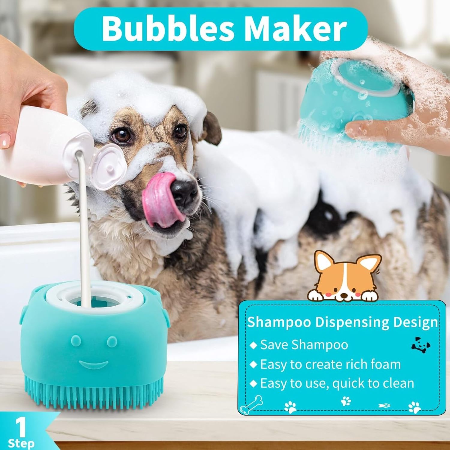 3Pcs Dog Bath Brush Dog Shampoo Brush Dog Scrubber for Bath No Slipping Pet Shower Grooming Massaging Washing Brush