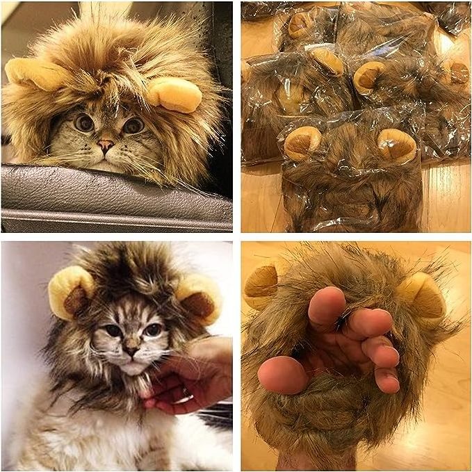 Factory Wholesale High Quality Cute Funny Pet Dress Cosplay Lion Mane Wig Hat for Cat Dog Halloween Pet Accessories