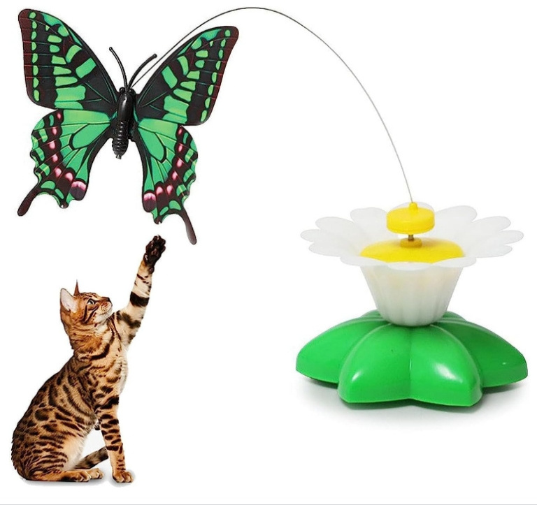 Wholesale Automatic Electric Butterfly Cat Scratch Toy Kitten Cat Electric Playing Rotating Butterfly Toy