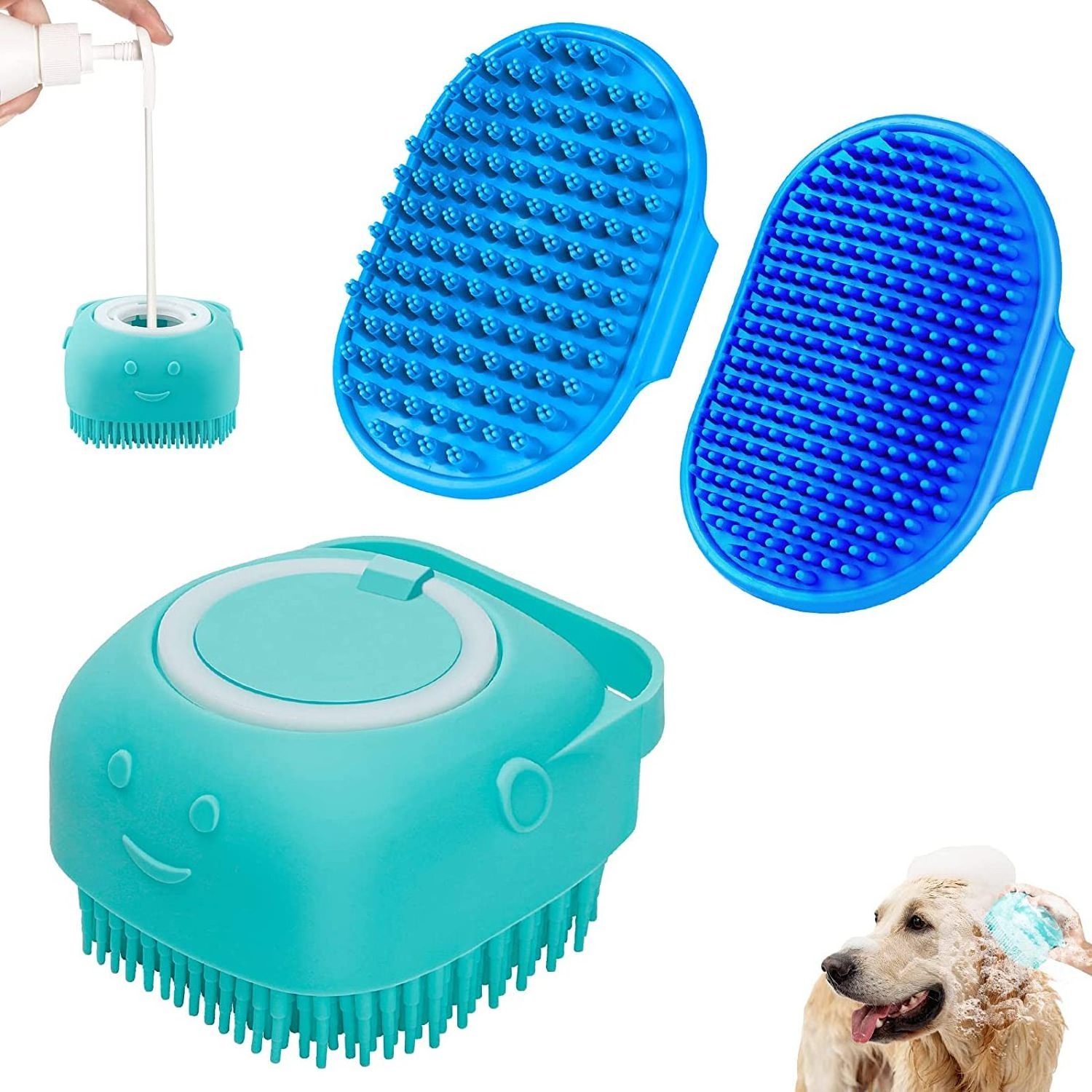 3Pcs Dog Bath Brush Dog Shampoo Brush Dog Scrubber for Bath No Slipping Pet Shower Grooming Massaging Washing Brush