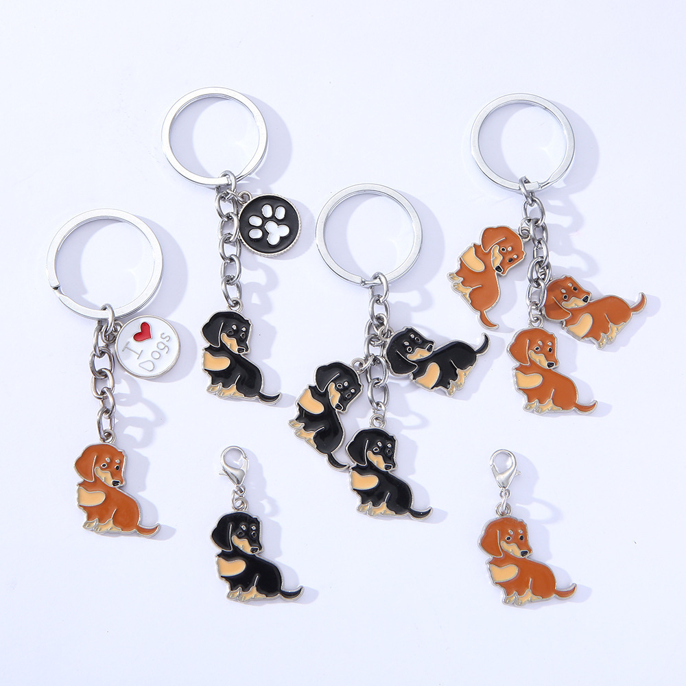 Cartoon Dachshund Sausage Dog Keychain Cute Animal Key Ring Purse Bag Backpack Car Charm Women Men Girls Boys Dog Mom keychain