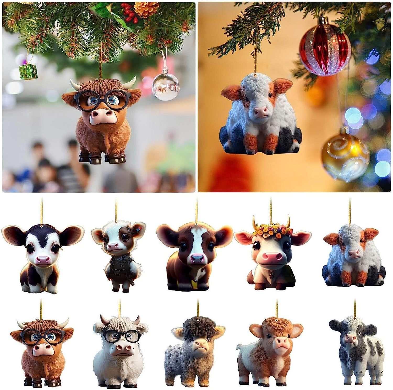 Cartoon cow car pendant Acrylic hanging car pendant Christmas tree decorations Car interior decoration