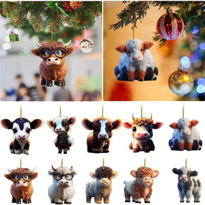 Cartoon cow car pendant Acrylic hanging car pendant Christmas tree decorations Car interior decoration