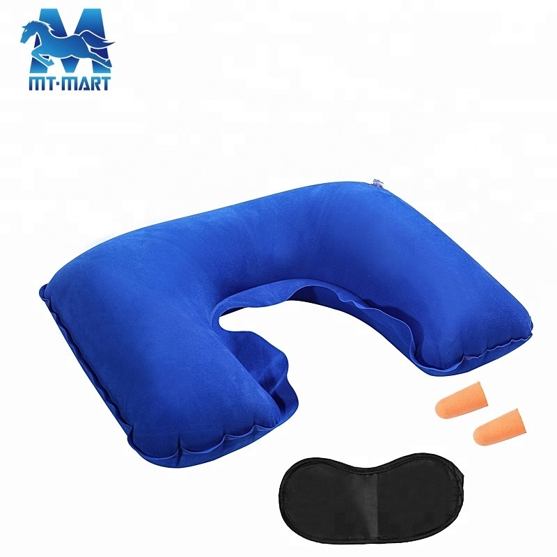 Promotional good quality comfortable inflatable travel neck pillow with eye mask and ear plug