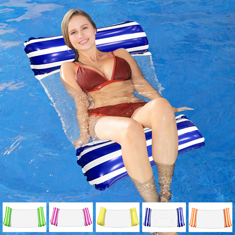 Inflatable Loungers Multi-Purpose Blue/White Stripe Premium Water Floating Chair 4 In 1 Portable Pool Lounge Hammock Pool Float