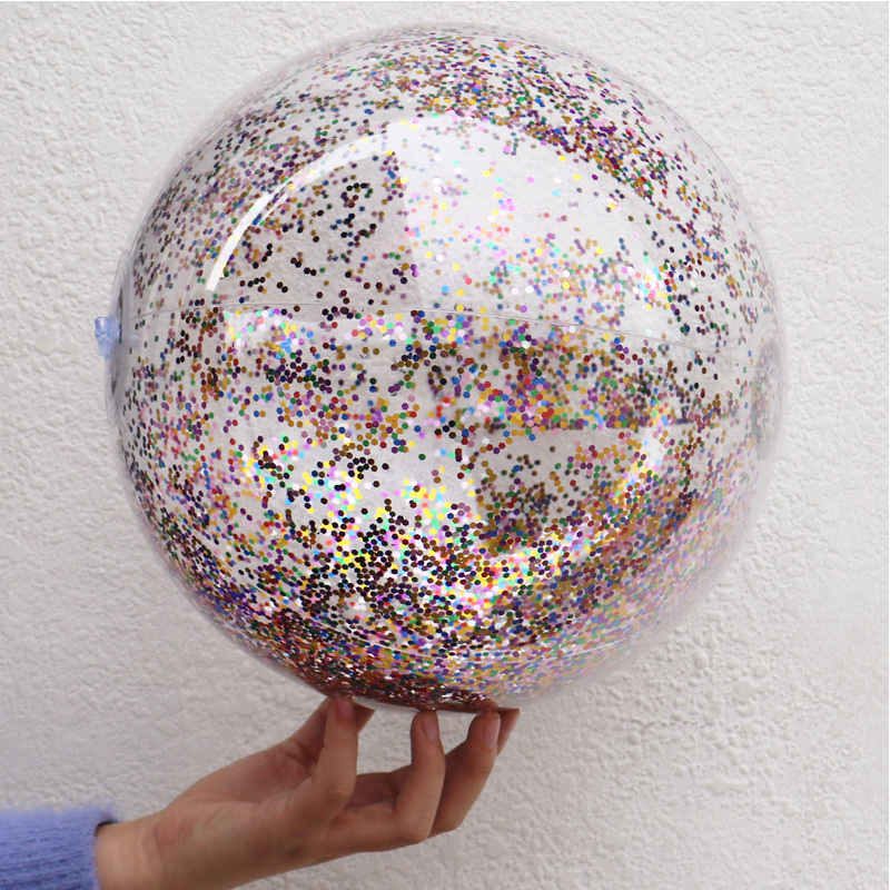 Super 24inch Transparent PVC Flash Ball Water Toys Inflatable Sequins Beach Ball with Glitter for Kids Adults