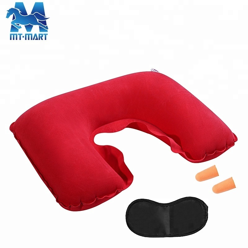 Promotional good quality comfortable inflatable travel neck pillow with eye mask and ear plug