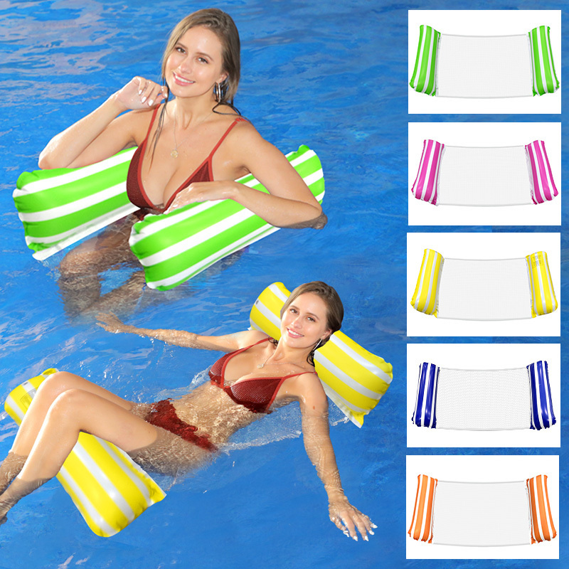 Inflatable Loungers Multi-Purpose Blue/White Stripe Premium Water Floating Chair 4 In 1 Portable Pool Lounge Hammock Pool Float