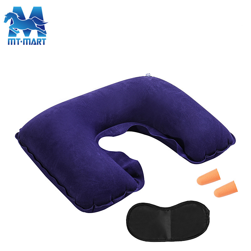 Promotional good quality comfortable inflatable travel neck pillow with eye mask and ear plug