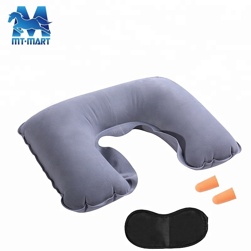 Promotional good quality comfortable inflatable travel neck pillow with eye mask and ear plug