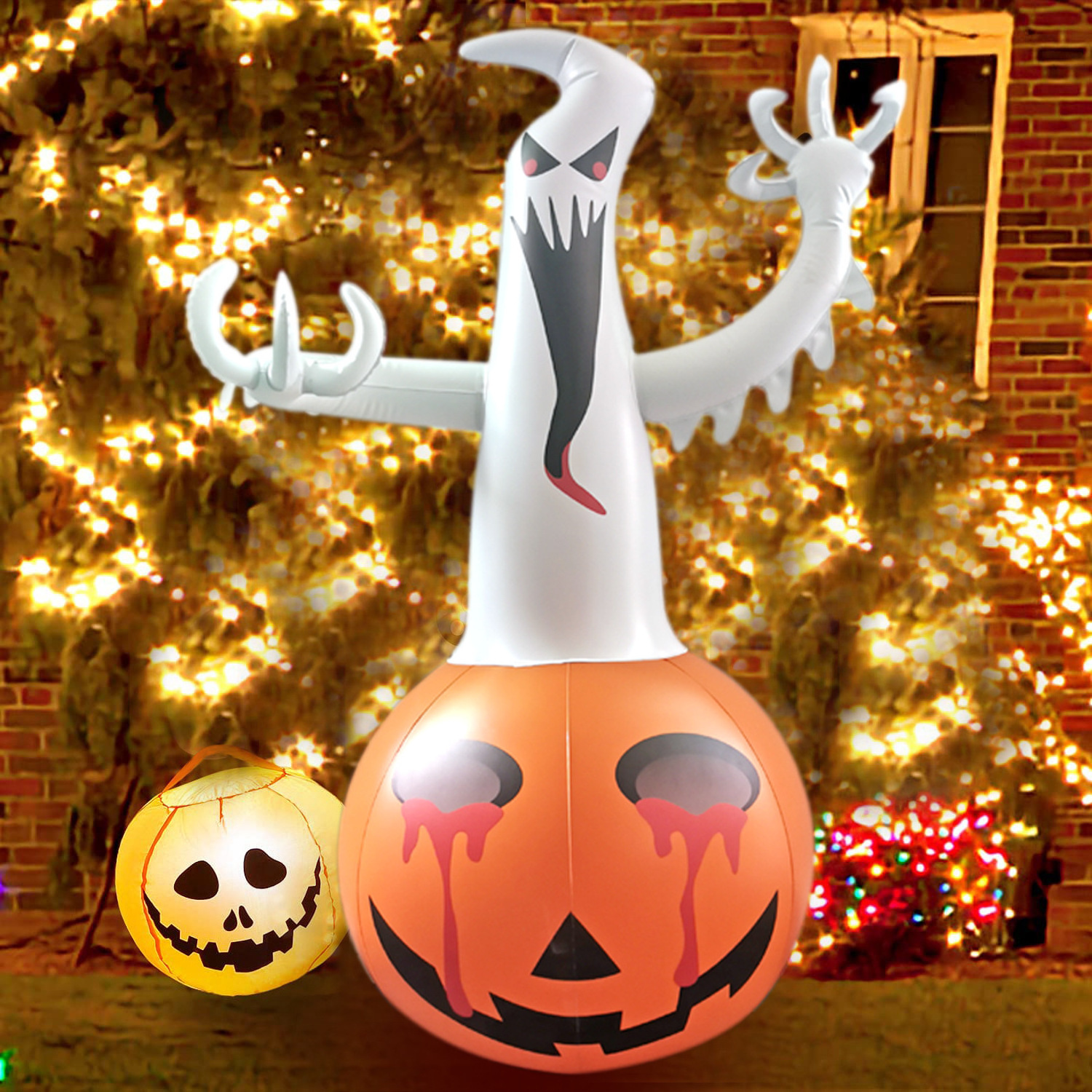 Super-Giant Pumpkin Ghosts Inflatables Halloween Decorations Outdoor Blow Up with LED Lights