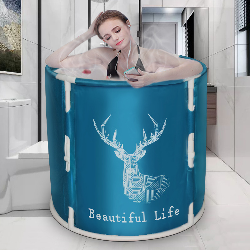 Adults Portable Foldable Bath Tub for Shower Stall Soaking Spa Bathtub with Thermal Foam Freestanding Folding PVC Box Package