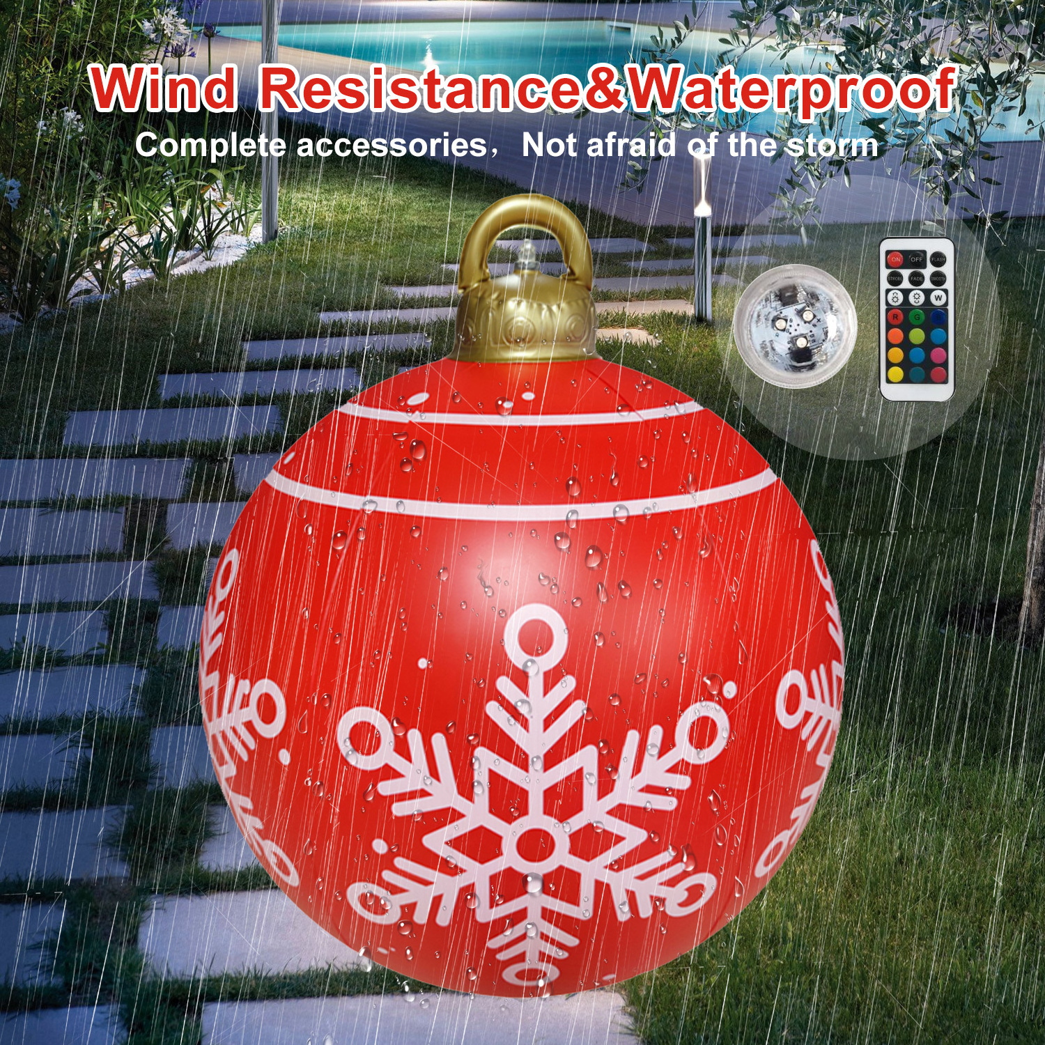 Oversize Outdoor Merry Christmas Ornaments PVC Inflatable Christmas Ball With Led Lights