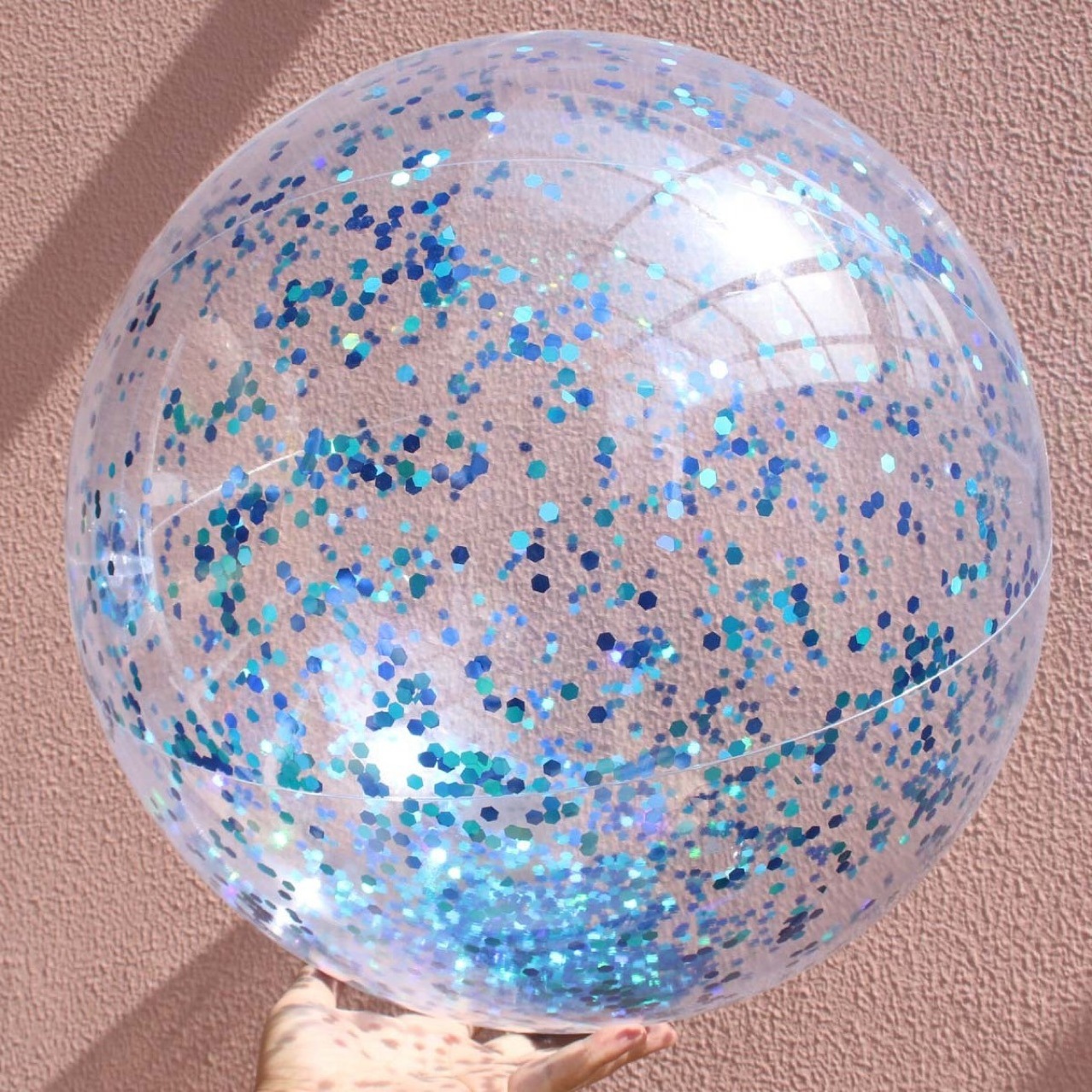 Hot Sale Promotional 16inch Pvc Inflatable Glitters Beach Ball Water Ball With Sequins Inside