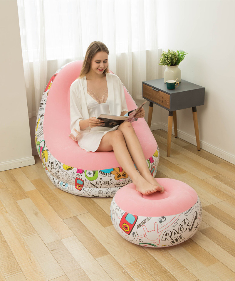 wholesale custom inflatable sofa set with footstool inflatable chair lounge air PVC TPU color custom logo Air chair with ottoman