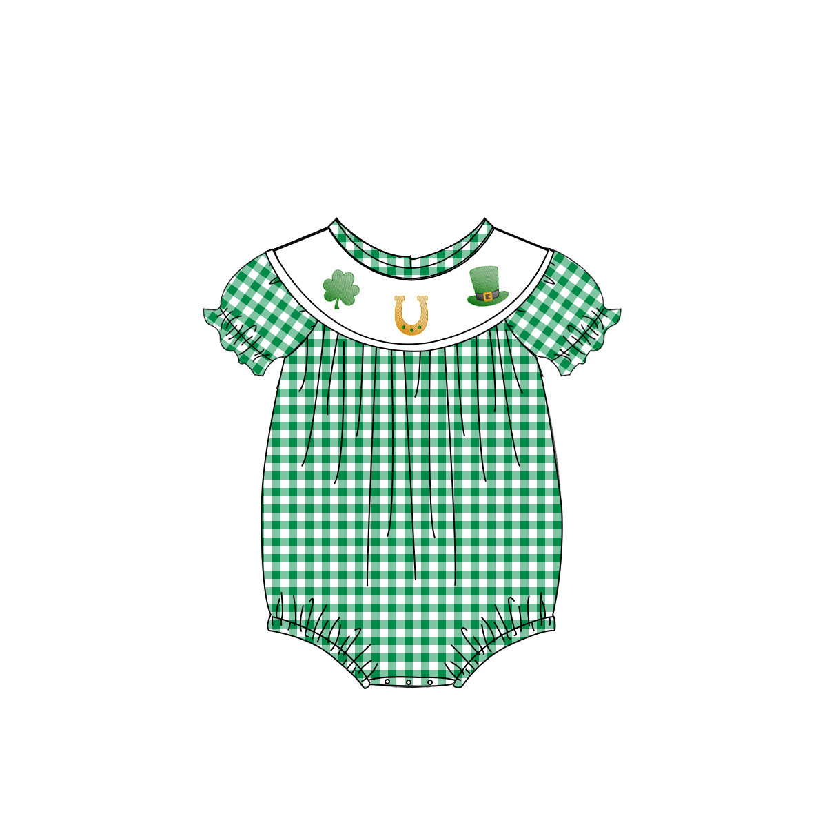 Puresun custom  St. Patrick's kids clothing wholesale smocking clover embroidery baby girl cotton boutique dress