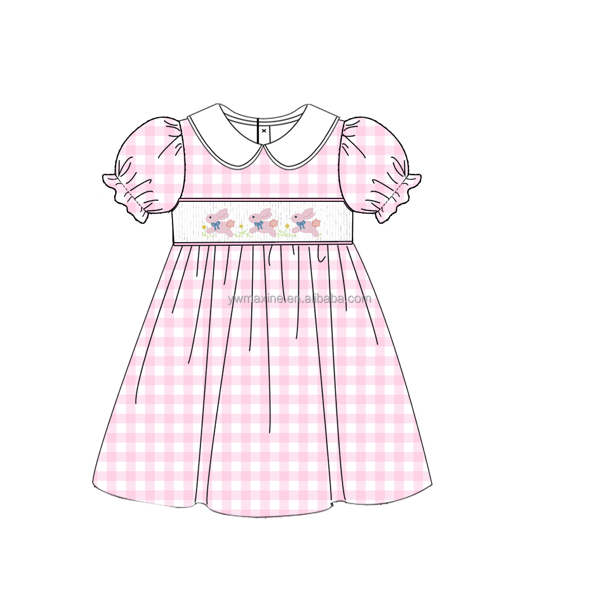 Spring Easter Kids Bunny Embroidery Clothing Children Smocked Boutique Causal Baby Girls Cotton Dresses