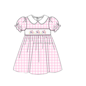 Spring Easter Kids Bunny Embroidery Clothing Children Smocked Boutique Causal Baby Girls Cotton Dresses