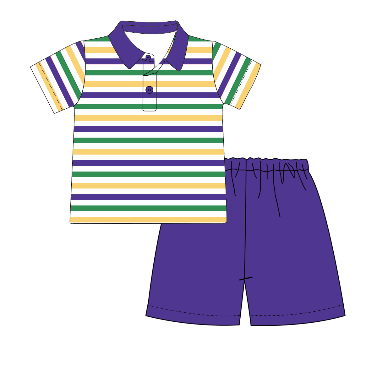 2022 Mardi Gras fashionable boys outfits OEM customized kids clothes set boutique striped polo shirt and pants