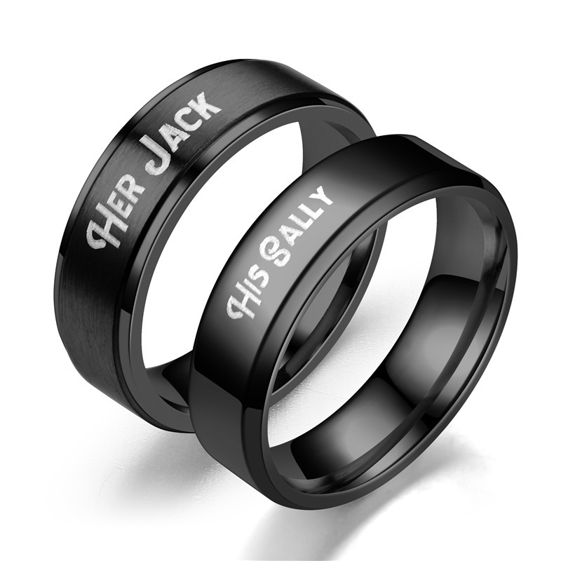 New Explosive Black Fashion Stainless Steel Steps HER Jack His Sally Couple Ring Fashion Jewelry can engraved ring YWTSSP-122